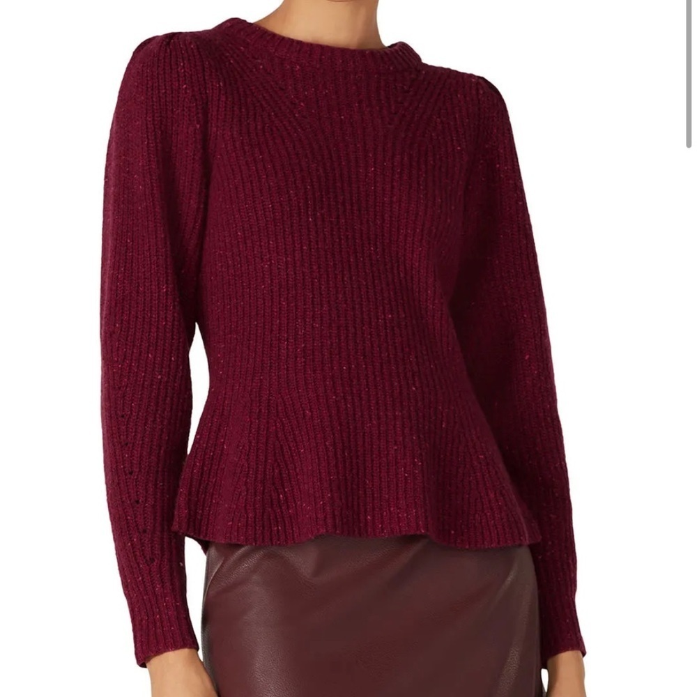 La Vie Rebecca Taylor Red Ribbed Peplum Sweater